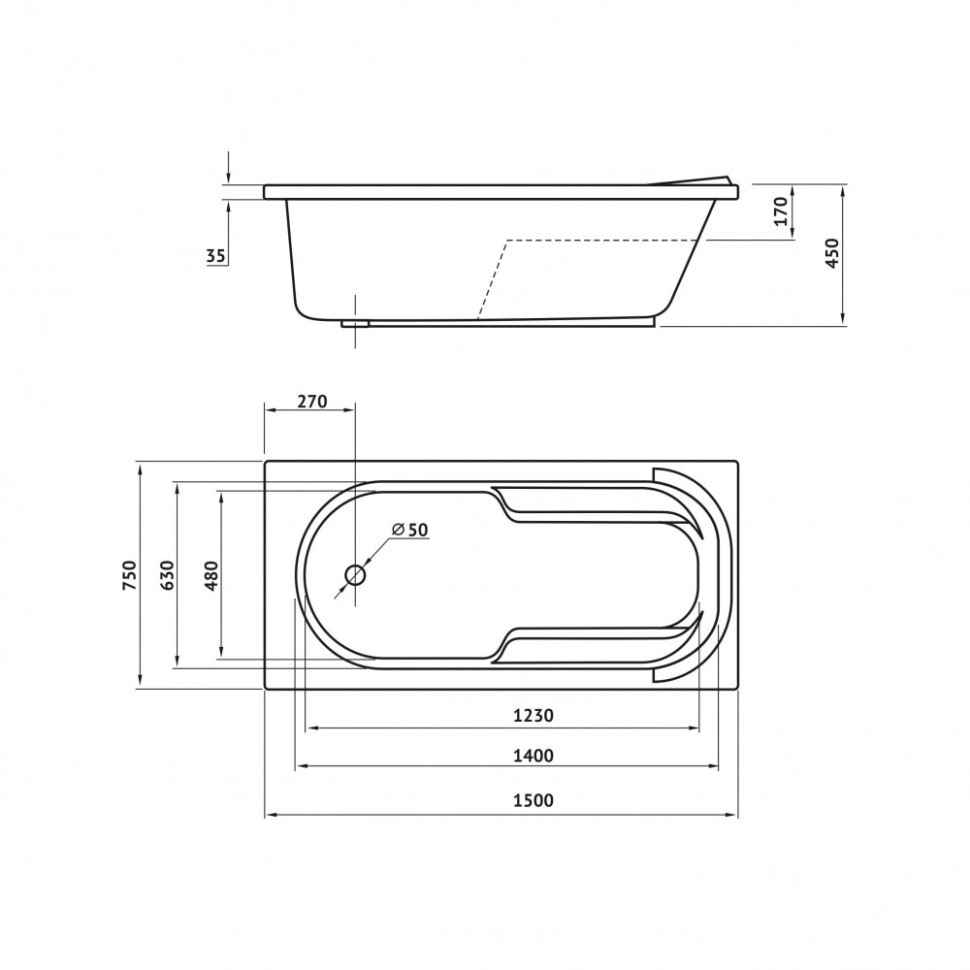 Ванна BERGES акриловая LUMBO 150x75