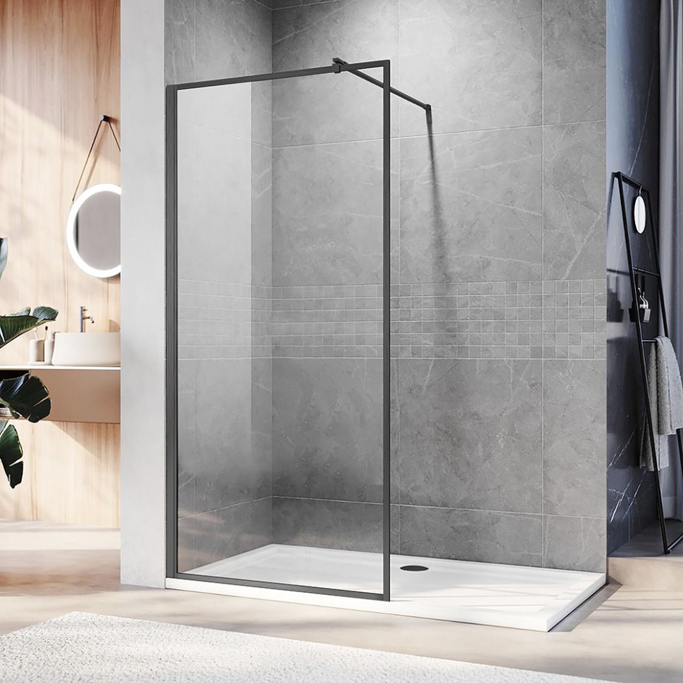 Душевая перегородка Veconi Korato KR-81GR, 1000x2000, брашированный графит, стекло прозрачное KR81GR-100-01-C4