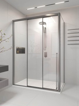 Душевой угол раздвижной Veconi Premium Ptato 300 SP GR-L, 1700х800x2000, брашированный графит, стекло прозрачное
