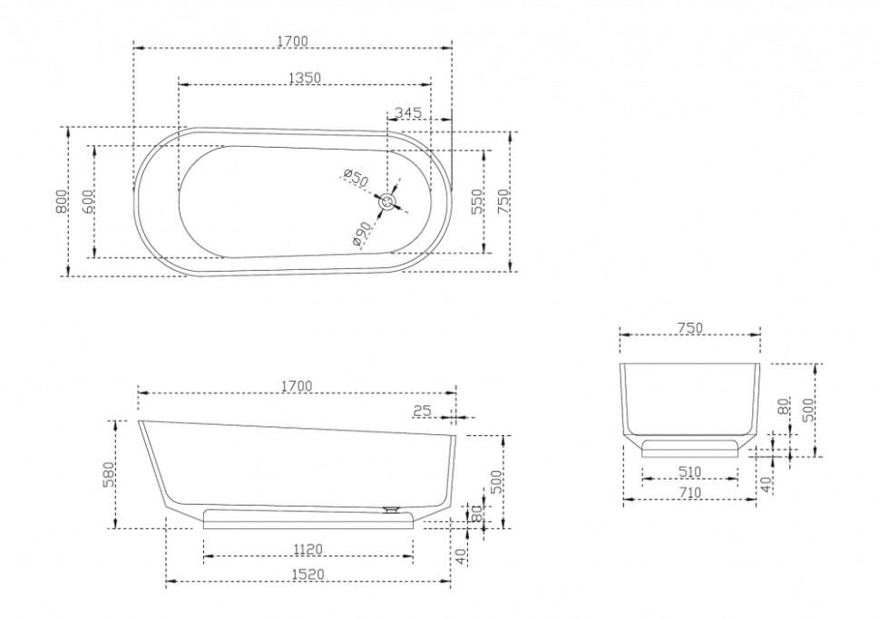 Прозрачная ванна ABBER Kristall AT9706Opal коричневая