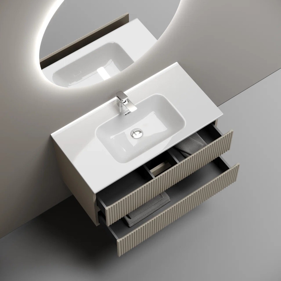 Тумба подвесная SANCOS Snob R 890х445х500, c двумя ящиками оснащенными доводчиками, Beige Soft , арт.SNR90CE