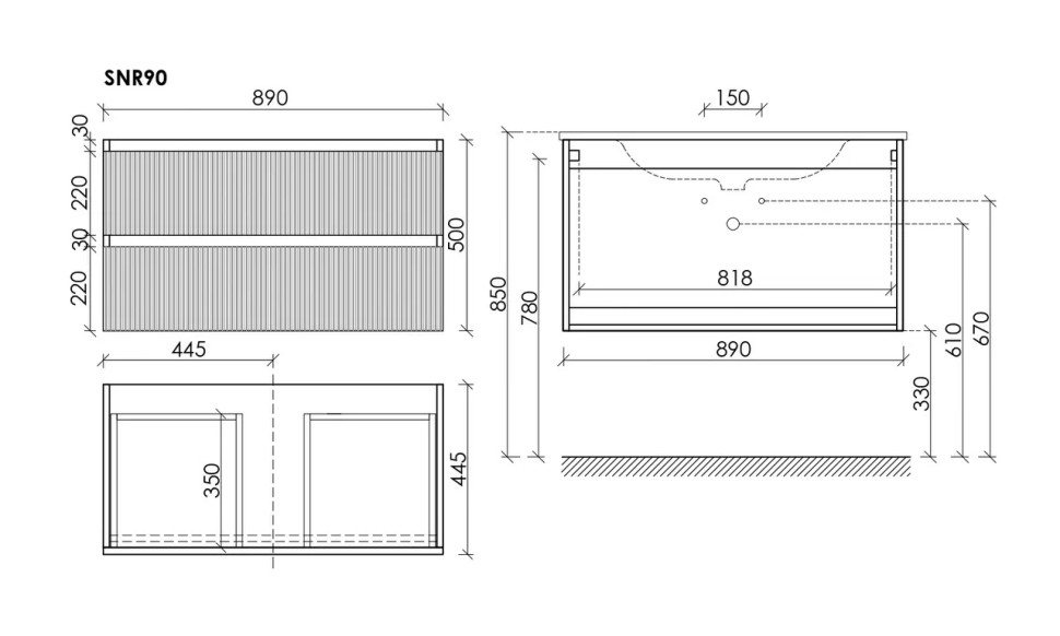 Тумба подвесная SANCOS Snob R 890х445х500, c двумя ящиками оснащенными доводчиками, Beige Soft , арт.SNR90CE