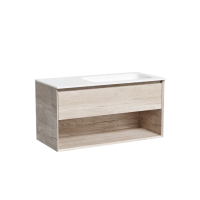 Тумба подвесная SANCOS Marmi 1.0 правая, 995х445х520, c одним ящиком оснащенным доводчиками скрытого монтажа и открытой нишей, дуб галифакс натуральный, арт. MR1.0100REG