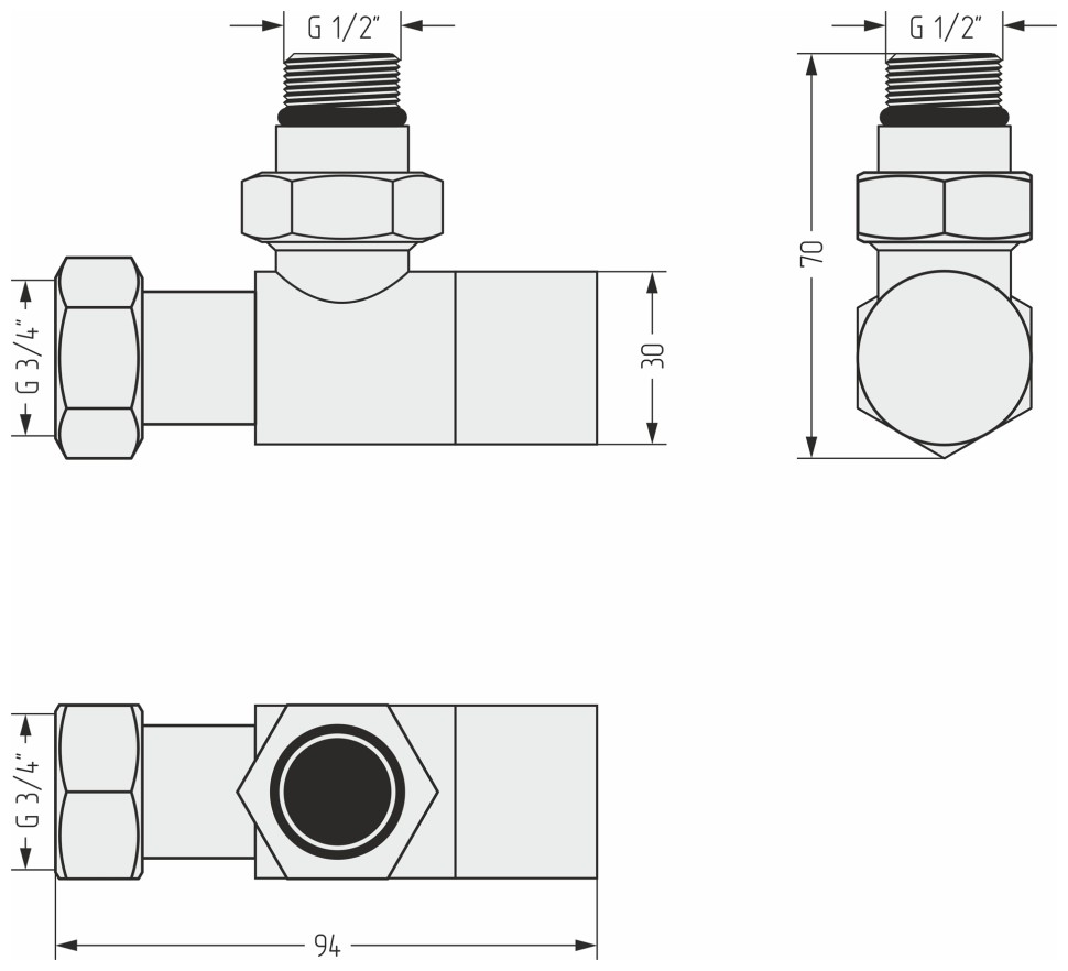 Вентиль угловой под шестигранник (G 1/2" НР х G 3/4" НГ)
