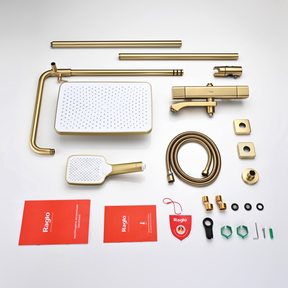 Душевая система Raglo с термостатом для ванны золотой сатин