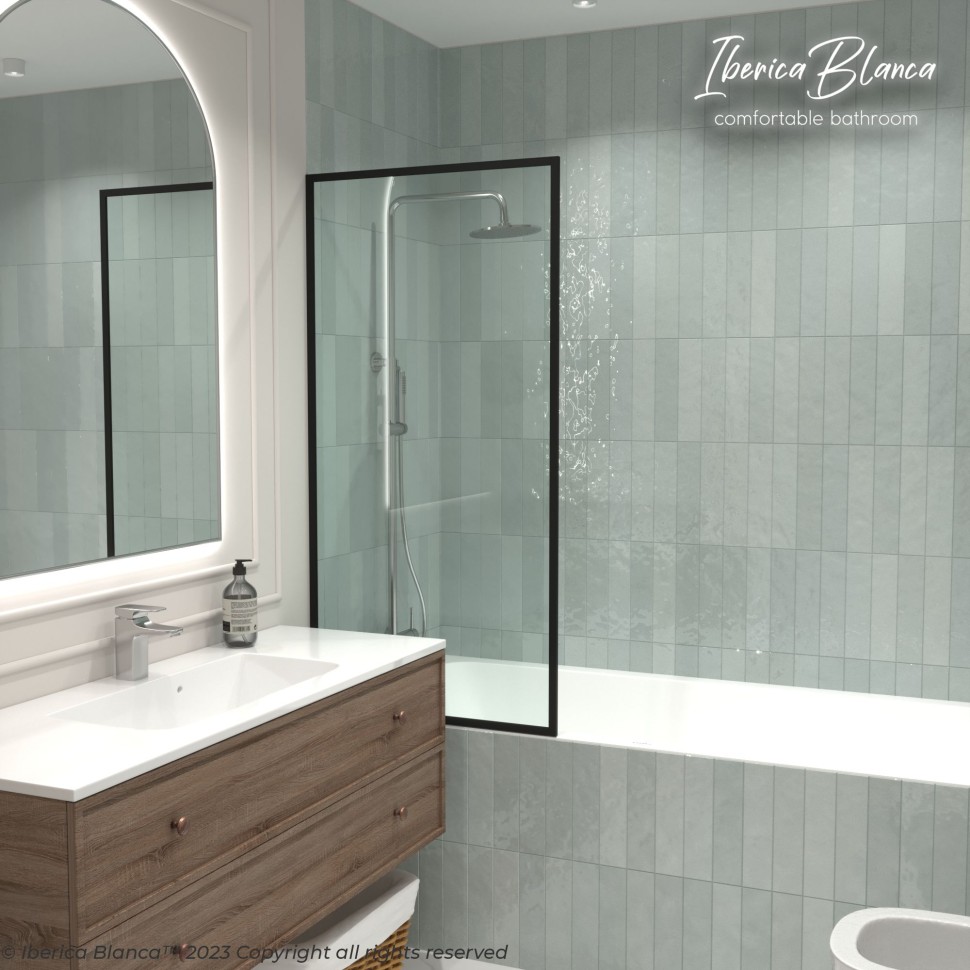 Шторка для ванны IBERICA BLANCA Mod.406 неподвижная прозрачное стекло/черный 70х140см (IB406.SB.140.70)