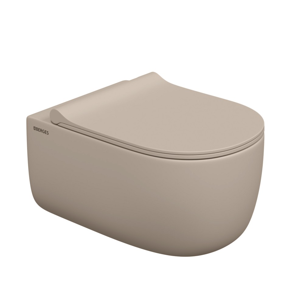 Унитаз подвесной BERGES EGO XL, матовый жасмин, микролифт, быстросъёмное