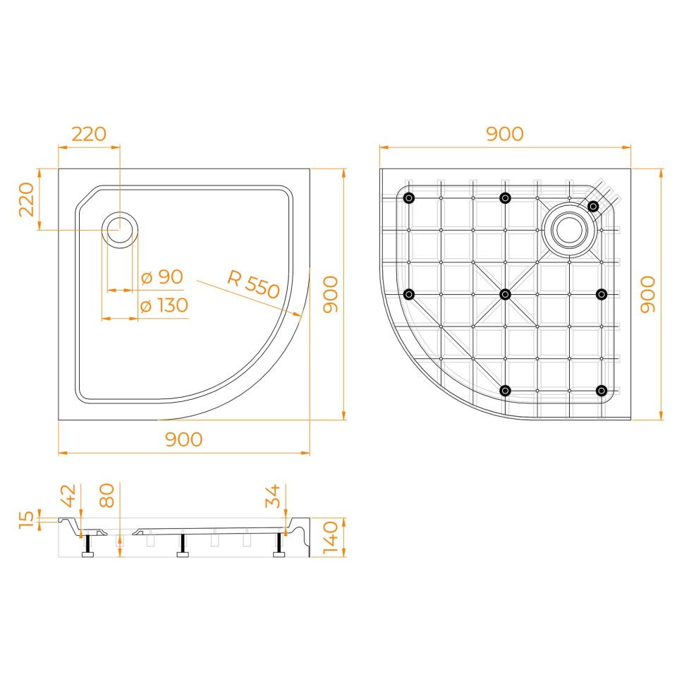 Душевой поддон полукруглый RGW SMC/R-C W Белый (900x900)