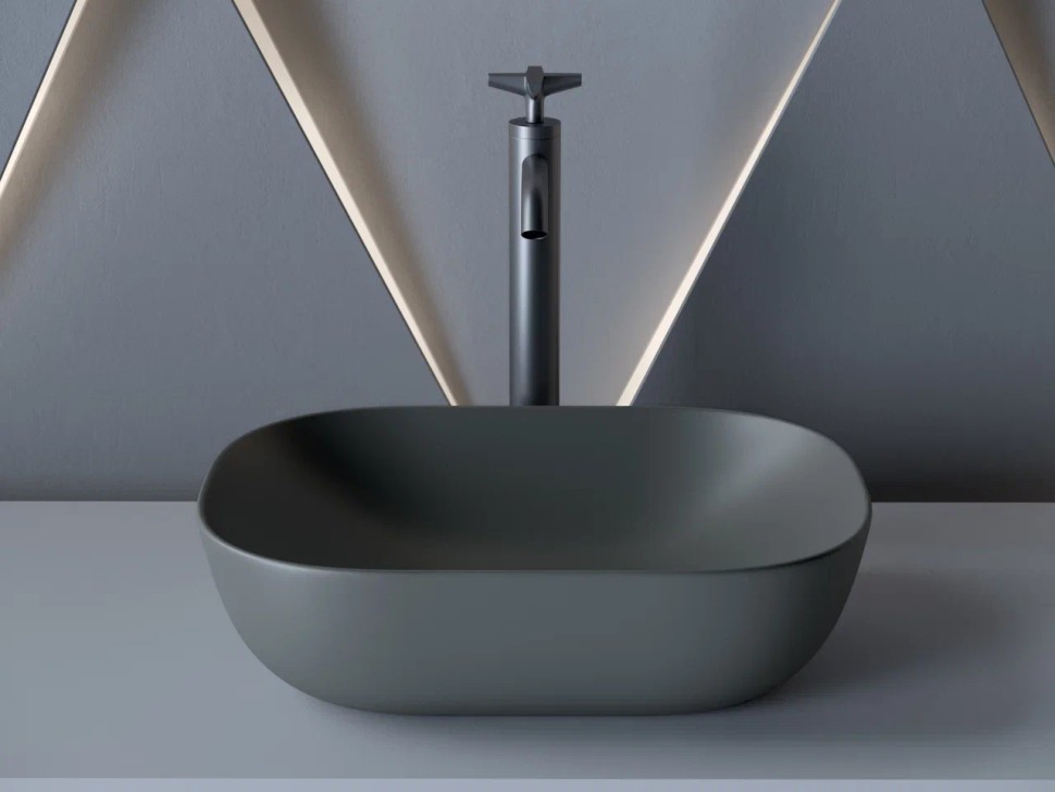 Умывальник чаша накладная прямоугольная (цвет Темный Антрацит Матовый) Element 455x325x135мм