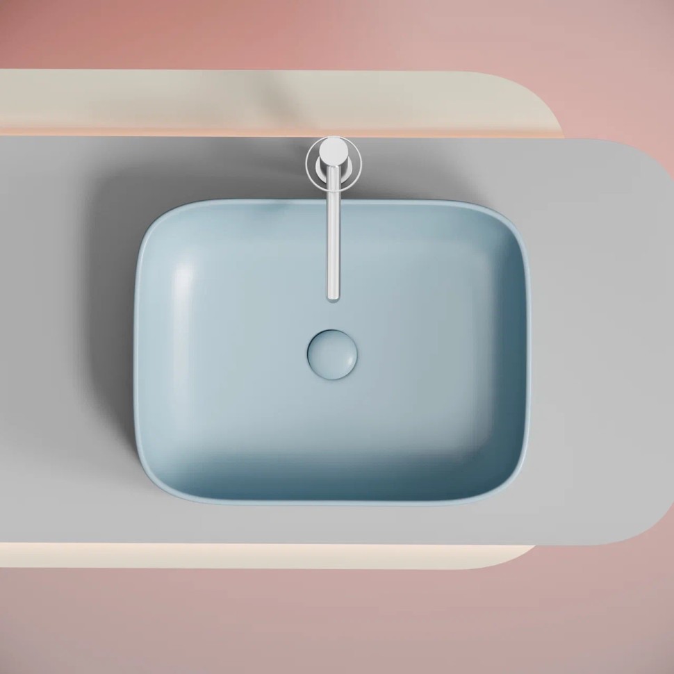 Умывальник чаша накладная прямоугольная (цвет Голубой Матовый) Element 505x380x150мм