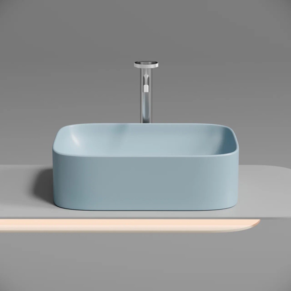Умывальник чаша накладная прямоугольная (цвет Голубой Матовый) Element 505x380x150мм