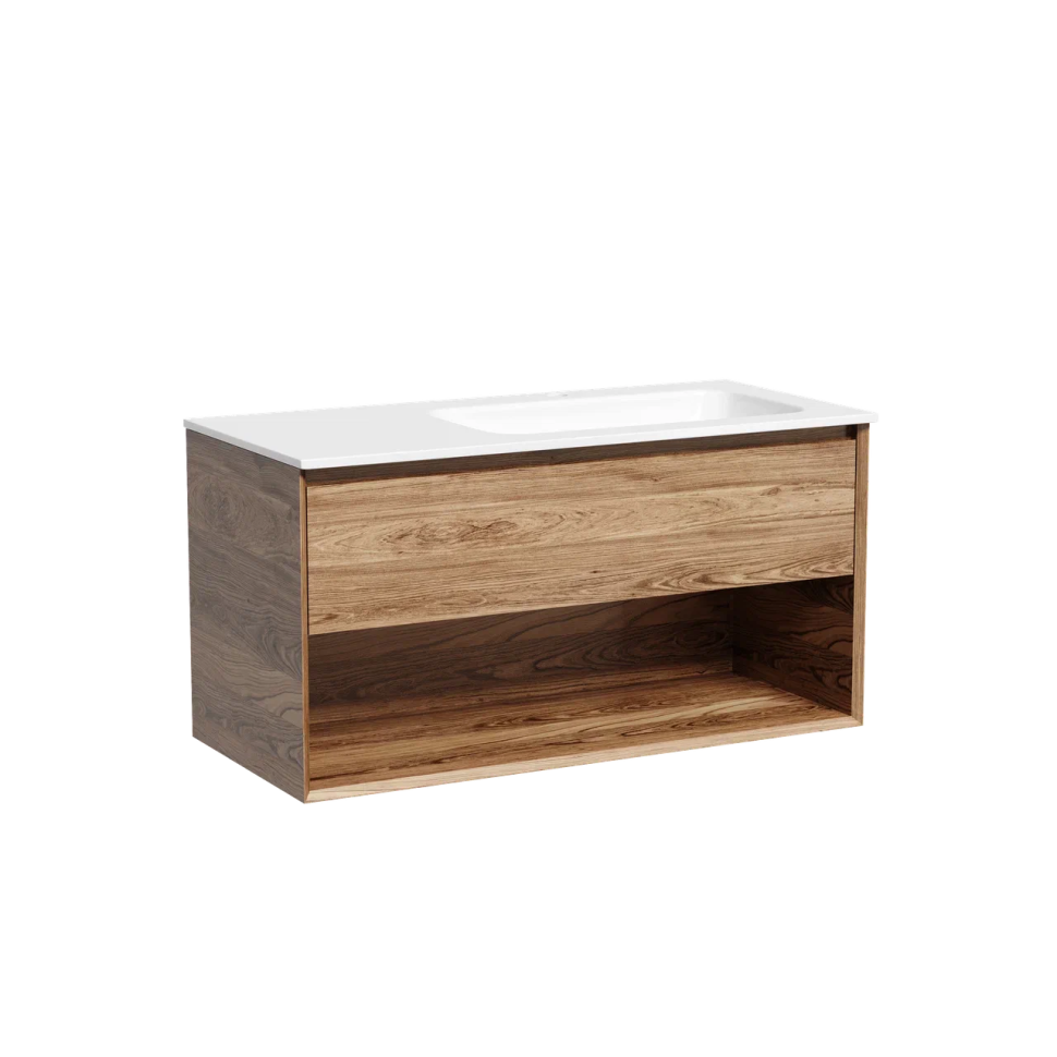 Тумба подвесная SANCOS Marmi 1.0 правая, 995х445х520, c одним ящиком оснащенным доводчиками скрытого монтажа и открытой нишей, дуб чарльстон, арт.MR1.0100RECH