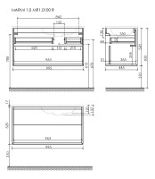 Тумба подвесная SANCOS Marmi 1.0 правая, 995х445х520, c одним ящиком оснащенным доводчиками скрытого монтажа и открытой нишей, дуб чарльстон, арт.MR1.0100RECH