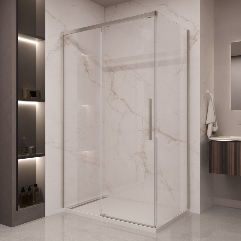 Душевой уголок Стелла (Stella) VSR-1ST9012CLBN, 1200*900, брашированный никель, стекло прозрачное