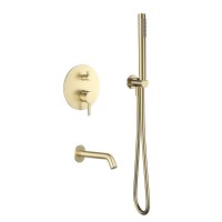 AQM8406BG Набор для комплектации ванны с изливом и смесителем, золото шлифованное