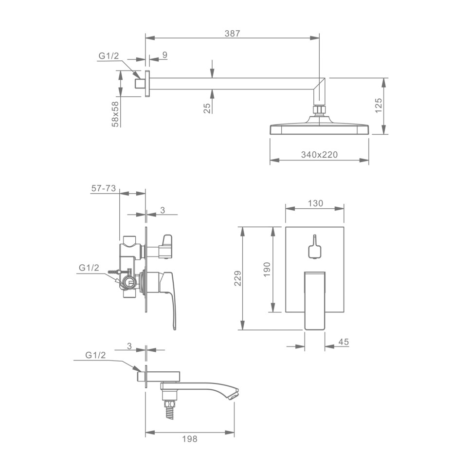 Душевая система Raglo встраиваемая золотой сатин