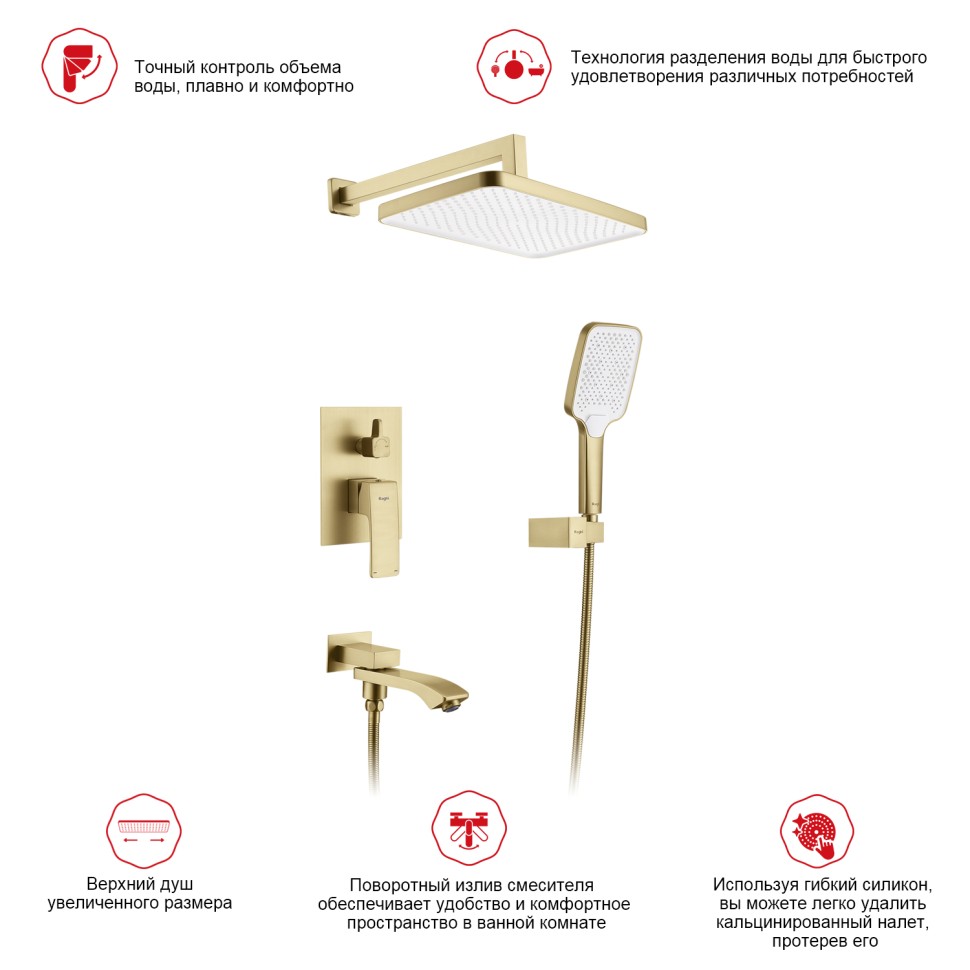 Душевая система Raglo встраиваемая золотой сатин