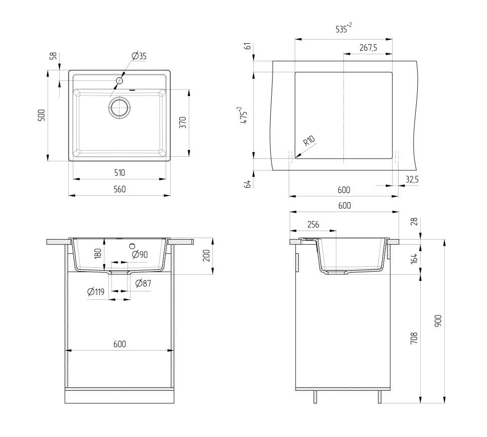 Кухонная мойка из искусственного камня Uperwood Симпл (Simple) UPD-300-328, бежевая