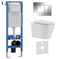 Комплект 3в1 IBERICA BLANCA инсталляция SILENCIO MINI, унитаз BURGOS ALTO белый, кнопка смыва ESTI-S хром глянцевый (IB.001M.BRA.234.852)