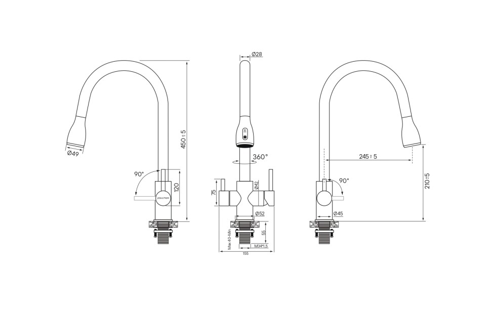 Смеситель для кухни Lange, вороненая сталь, La214212-GM, Paulmark