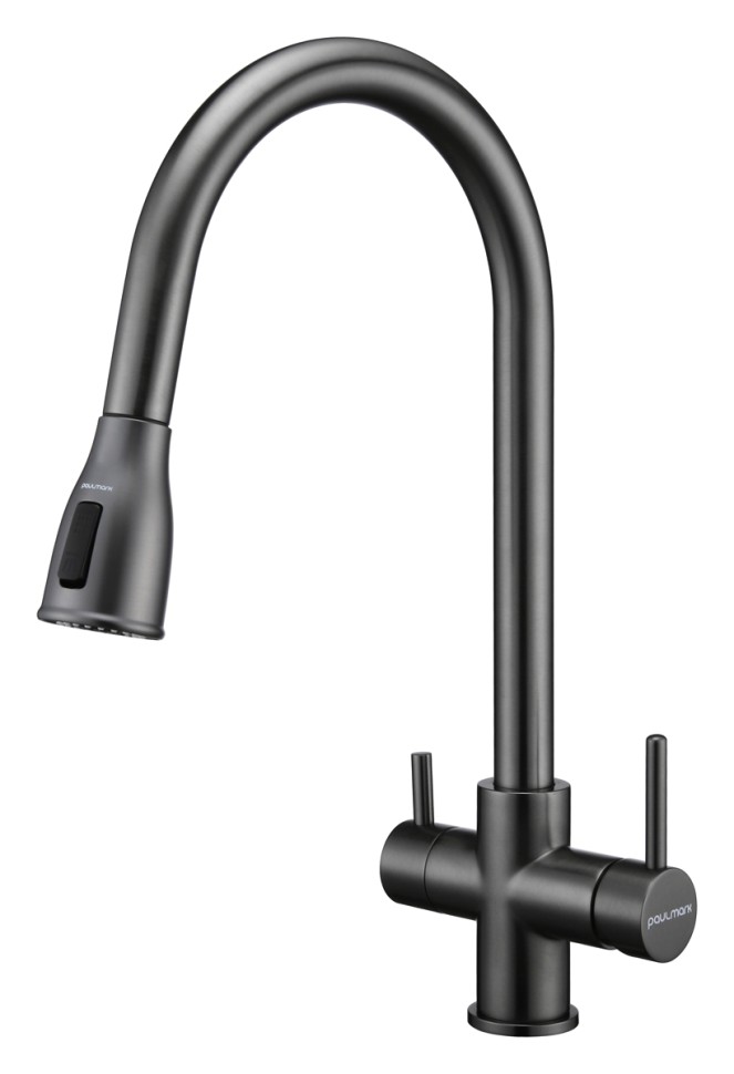 Смеситель для кухни Lange, вороненая сталь, La214212-GM, Paulmark