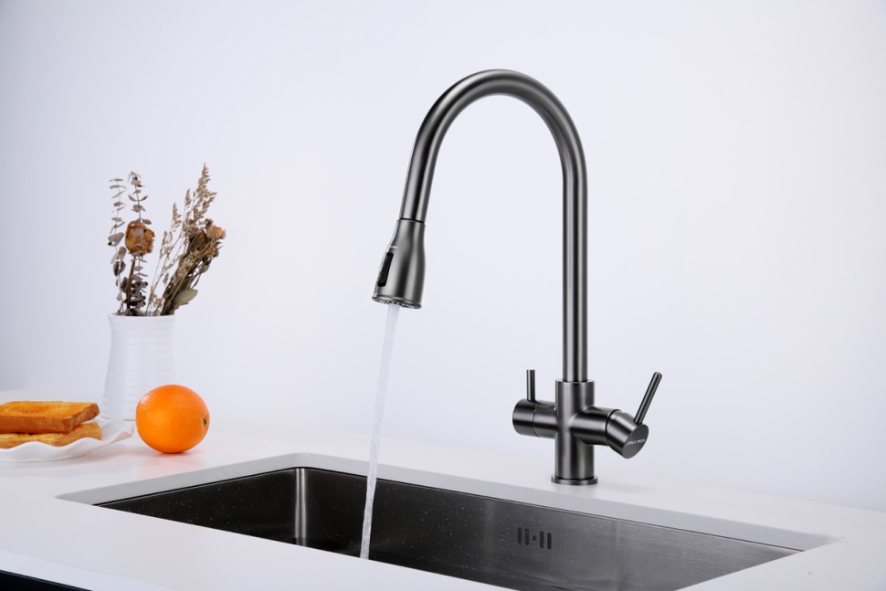 Смеситель для кухни Lange, вороненая сталь, La214212-GM, Paulmark