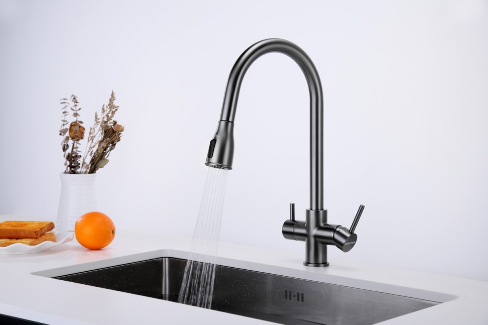Смеситель для кухни Lange, вороненая сталь, La214212-GM, Paulmark