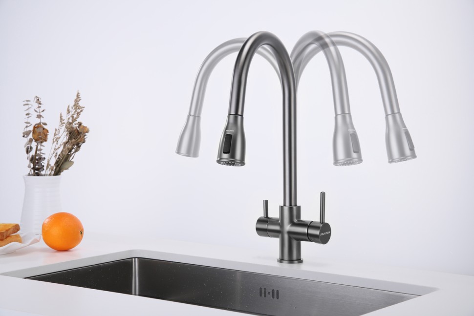 Смеситель для кухни Lange, вороненая сталь, La214212-GM, Paulmark