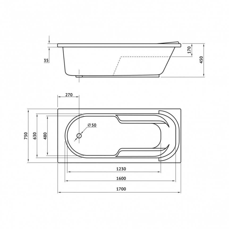 Ванна BERGES акриловая LUMBO 170x75