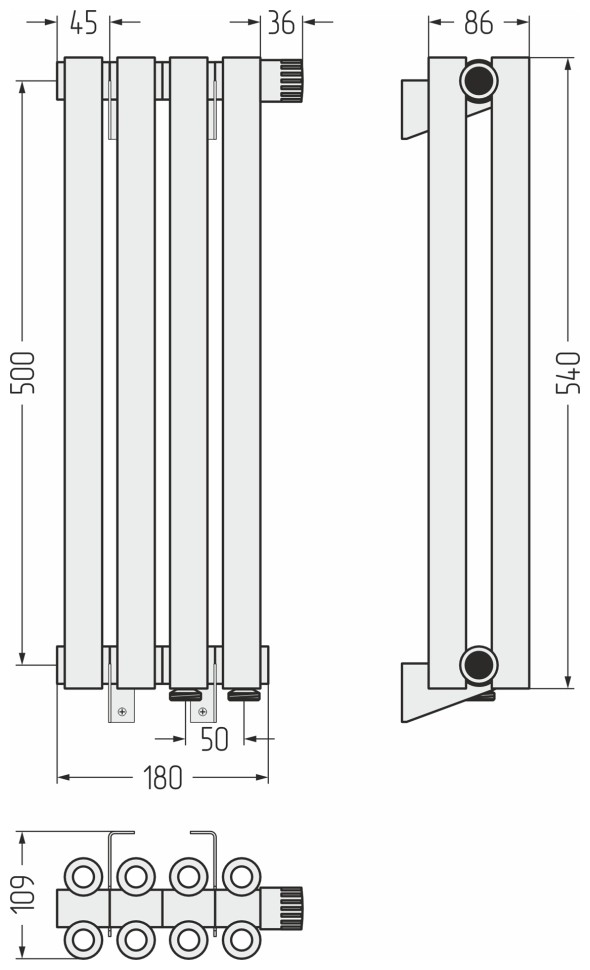Эстет-00 EU50 500х180 4 секции