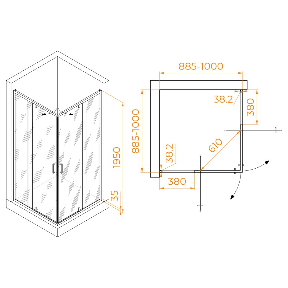 Душевой уголок RGW PA-038 (Прозрачное, 900x900)