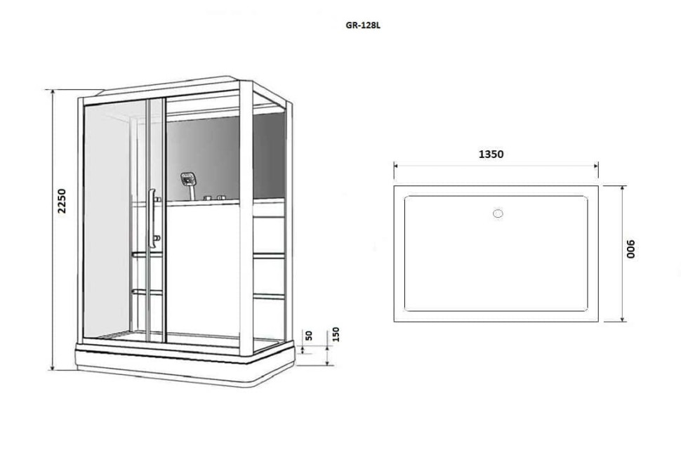 Душевая кабина Grossman Alba GR128L (90x135x225) дверь разджвижная,3 места