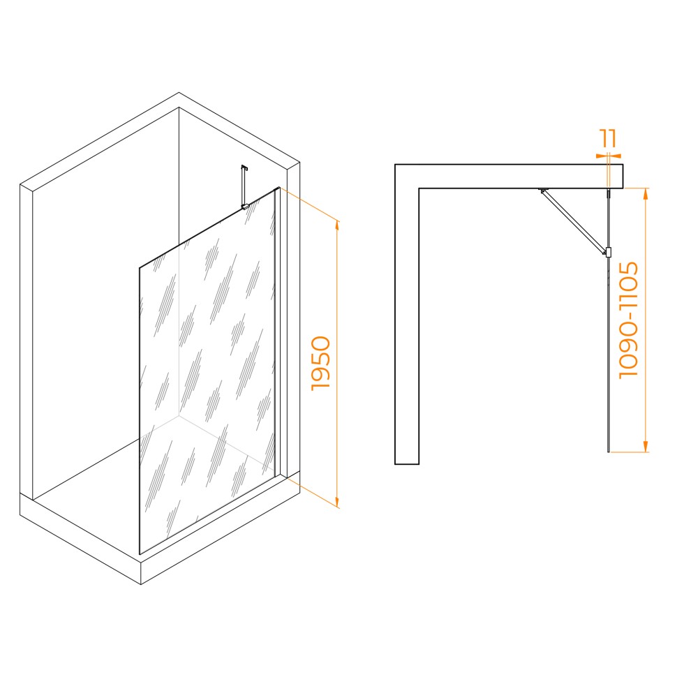 Душевая перегородка RGW WA-102B (Прозрачное, 1100)
