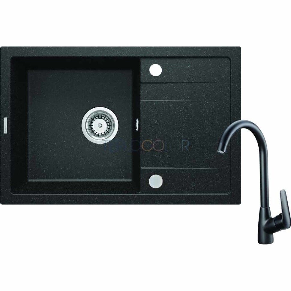 Гранитная мойка со смесителем, 1-чаша с осушкой