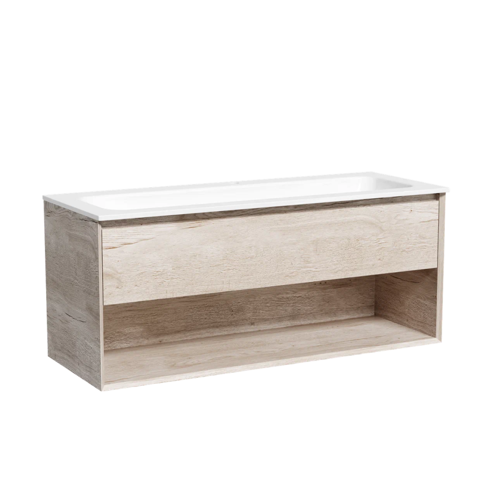 Тумба подвесная SANCOS Marmi 1.0 1195х445х520 c одним ящиком оснащенным доводчиками скрытого монтажа и открытой нишей, дуб галифакс натуральный, арт. MR1.0120EG