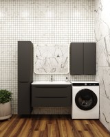 Тумба подвесная STYLE LINE "Бергамо мини 90" (2 ящ.) Люкс антискрейтч черный, PLUS с раковиной Каре Люкс МИНИ 900х350