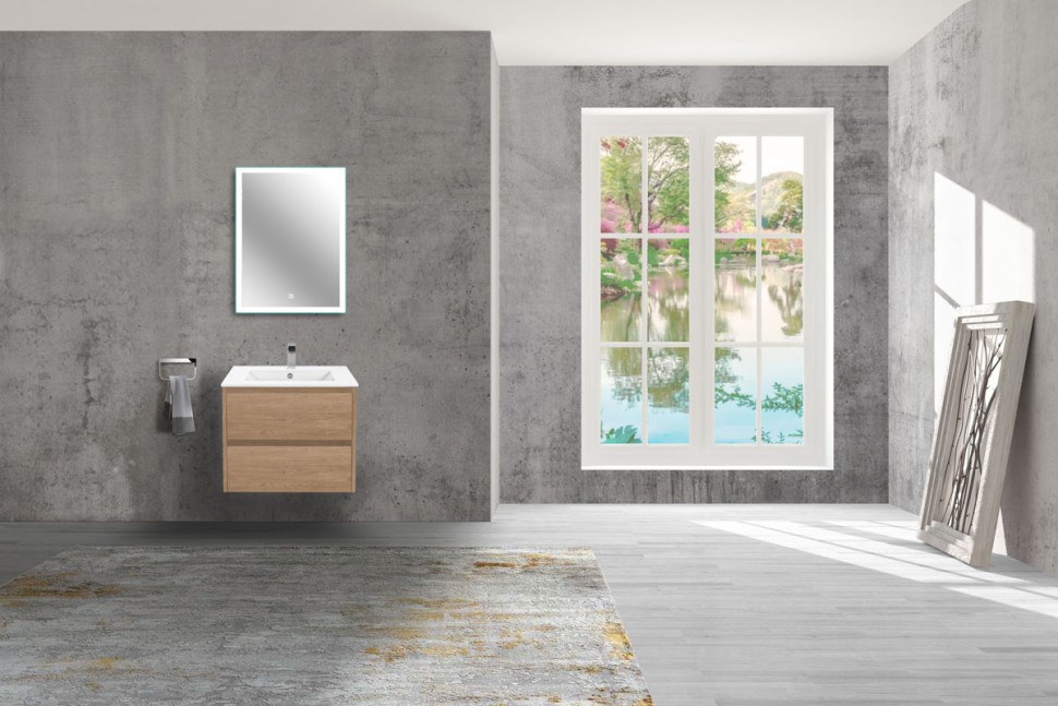 База под раковину Gio 600 подвесная, 2 выкатных ящика soft-close, N.Oak