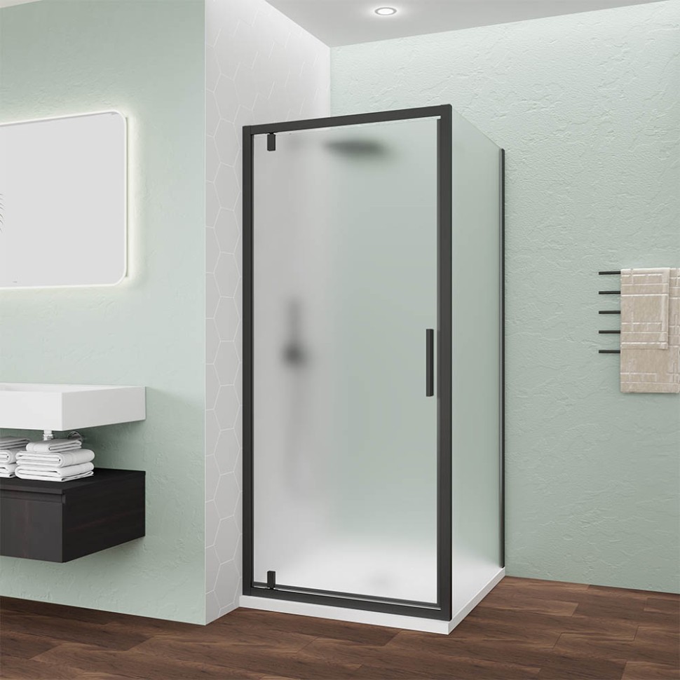 Душевой угол Veconi Ottimo P30SP B, 800х900х1900 черный матовый, стекло матовое