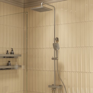 Душевая стойка Куб (Cube) VSFS-1C1BN с изливом, брашированный никель
