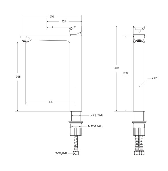 Смеситель для накладной раковины без донного клапана CEZARES STYLUS-LC-BORO-W0