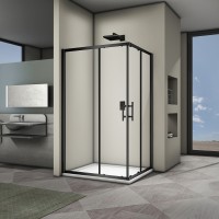 Душевой угол Veconi Rovigo RV-30B, 1200x800x1900 черный, стекло прозрачное