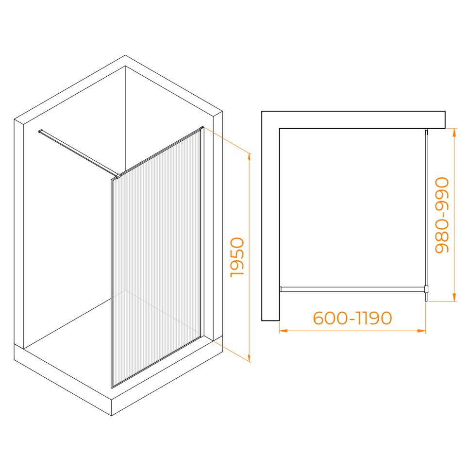 Душевая перегородка RGW WA-08W (Ribbed (Ребристое), 1000)