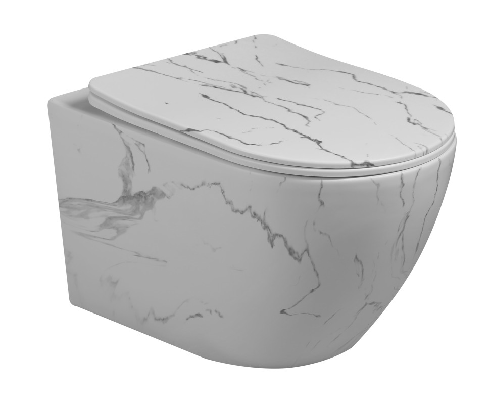 Унитаз подвесной MILLEAU VORTEX-A MYL045SMAW с микролифтом (матовый белый мрамор) / Tornado