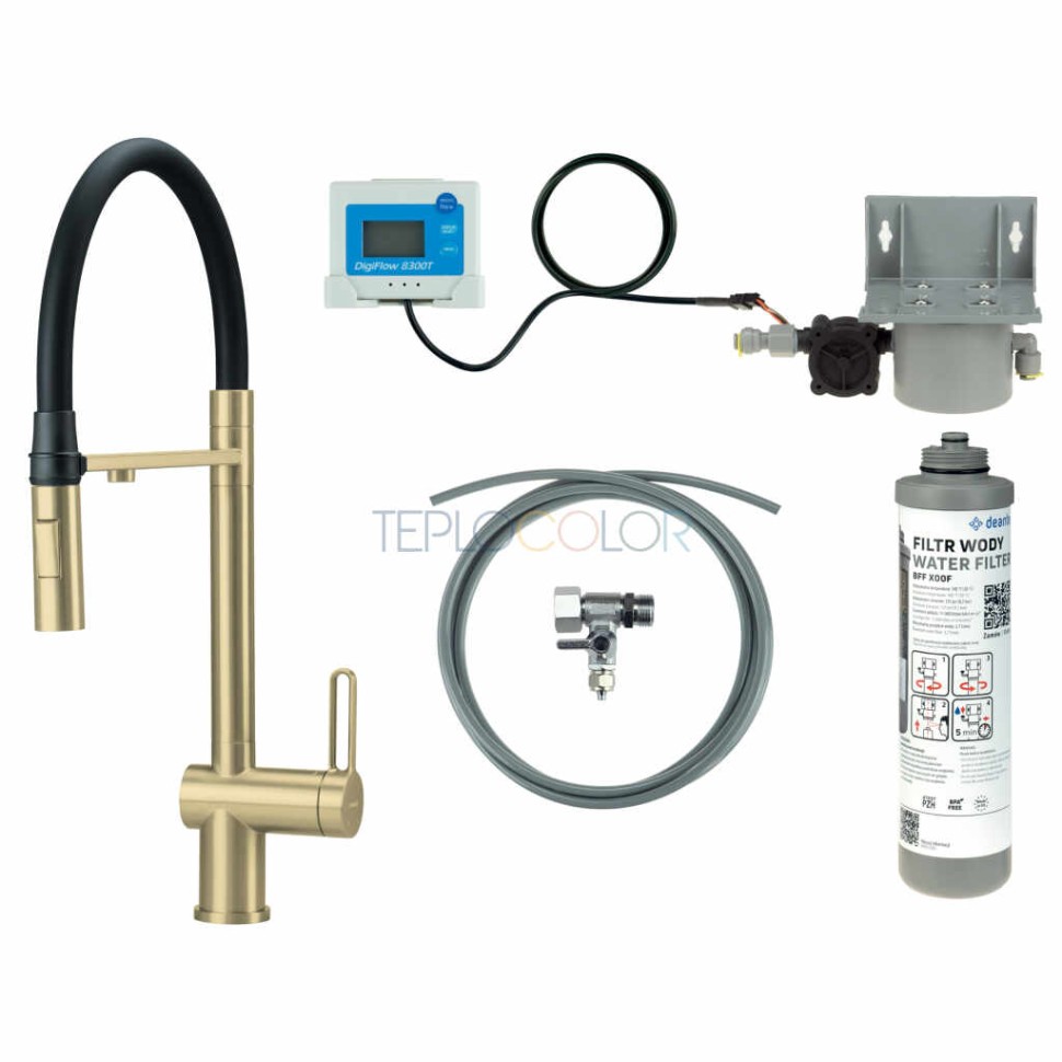 Смеситель для кухни, с комплектом фильтрации воды, с гибким изливом