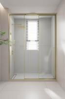 Душевая дверь раздвижная Premium Prato 300 G-L, 1000х2000, золото брашированный, стекло прозрачное