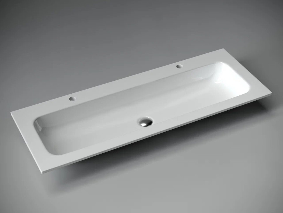 Раковина накладная мебельная Grace прямоугольная, с двумя отверстиями под смеситель 1210x457x137 мм, цвет белый