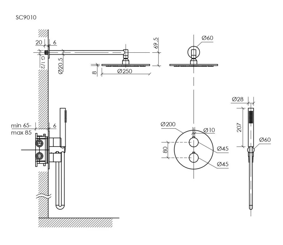 Душевой комплект с термостатом SANCOS Etna, с внутренней частью, хром, арт. SC9010CH