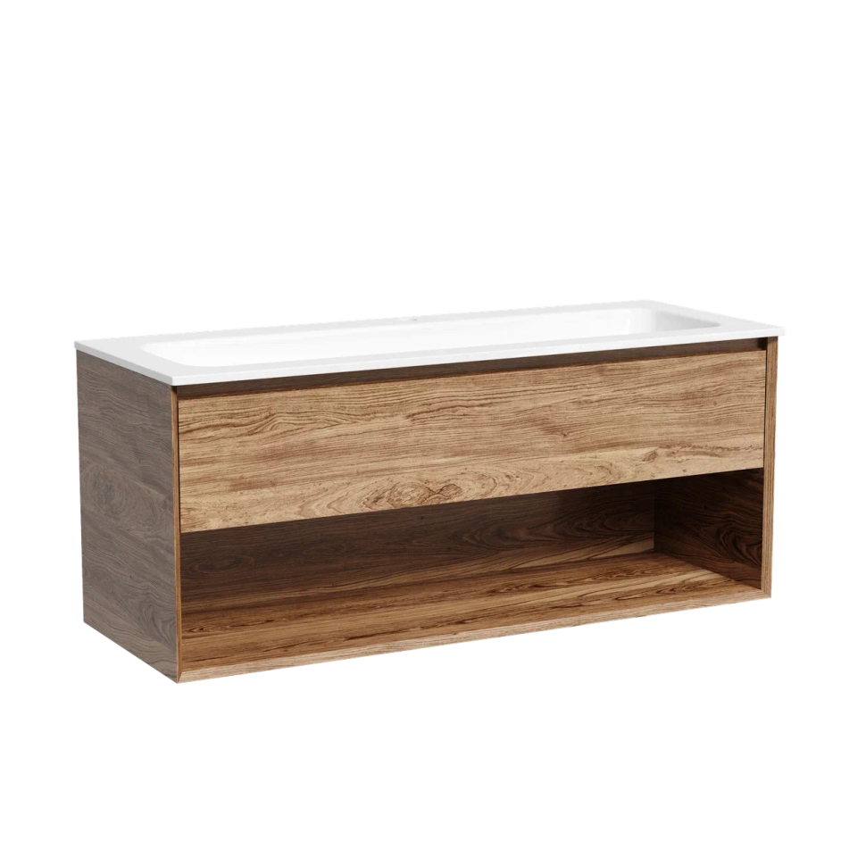 Тумба подвесная SANCOS Marmi 1.0 1195х445х520 c одним ящиком оснащенным доводчиками скрытого монтажа и открытой нишей, дуб чарльстон, арт.MR1.0120ECH