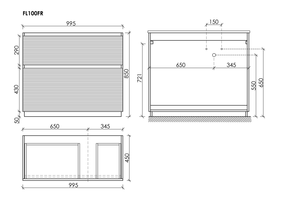 Тумба напольная SANCOS Folk Floor правая 995х445х850, c двумя ящиками оснащенными доводчиками, Grey soft, арт.FL100FRGS