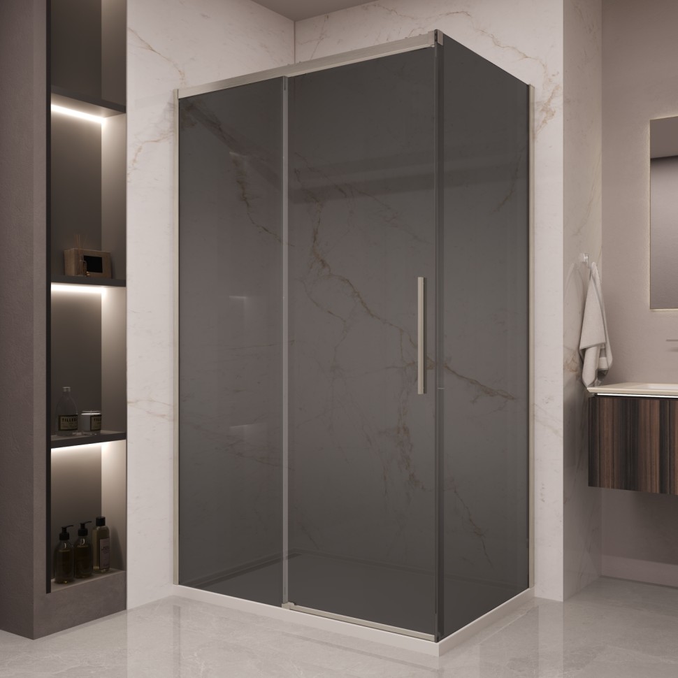 Душевой уголок Стелла (Stella) VSR-1ST9012CGBN, 1200*900, брашированный никель, стекло тонированное